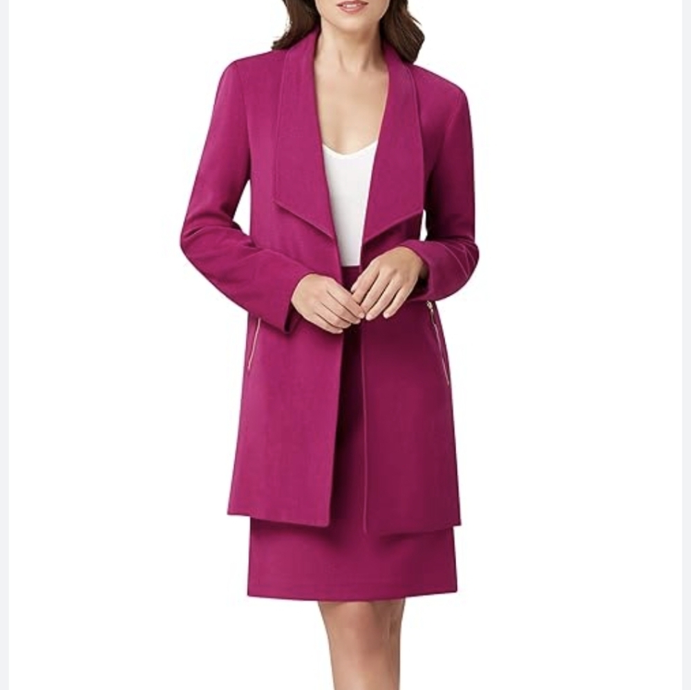 Tahari ASL Fuchsia Longline Open-Front Blazer